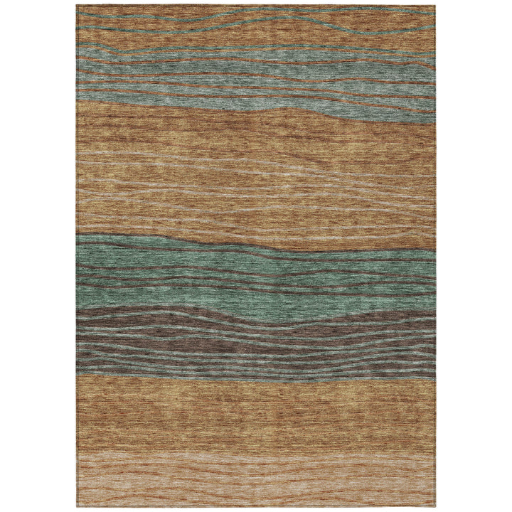 9' X 12' Terra Cotta Copper And Beige Striped Washable Indoor Outdoor Area Rug-1