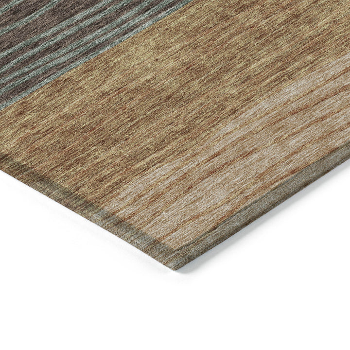 9' X 12' Terra Cotta Copper And Beige Striped Washable Indoor Outdoor Area Rug-3