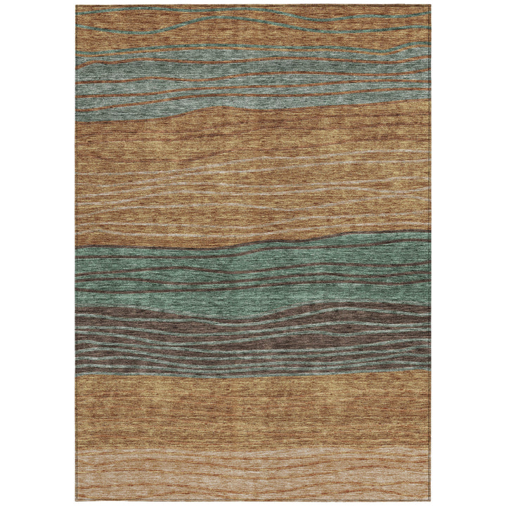 9' X 12' Terra Cotta Copper And Beige Striped Washable Indoor Outdoor Area Rug-4