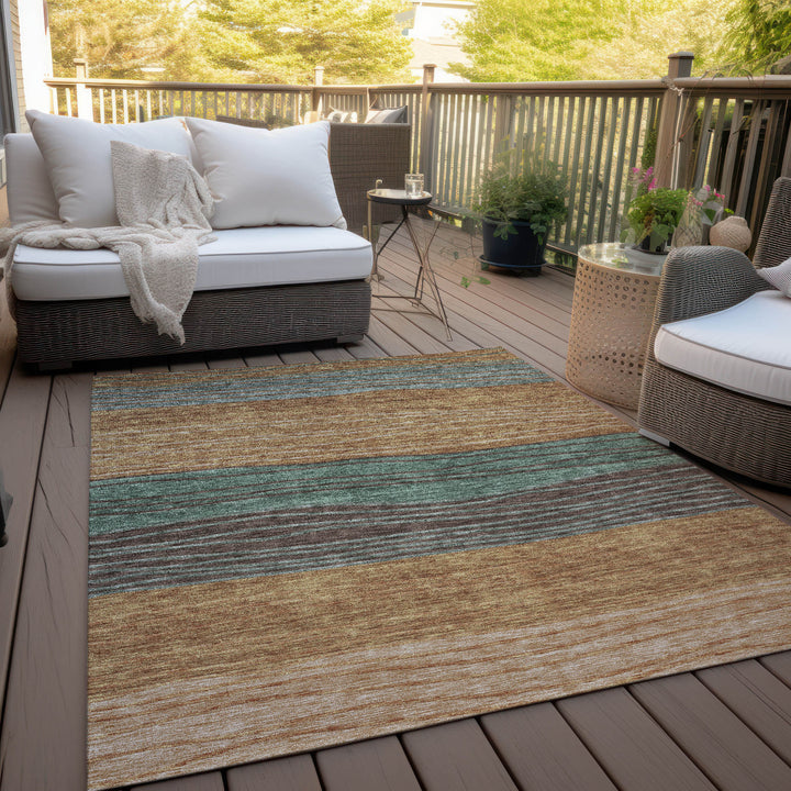 9' X 12' Terra Cotta Copper And Beige Striped Washable Indoor Outdoor Area Rug-8