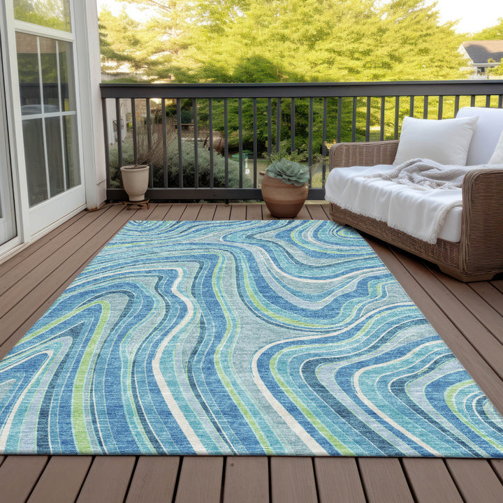 8' X 10' Navy Blue And Denim Blue Abstract Washable Indoor Outdoor Area Rug-6