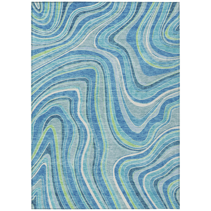 8' X 10' Navy Blue And Denim Blue Abstract Washable Indoor Outdoor Area Rug-1