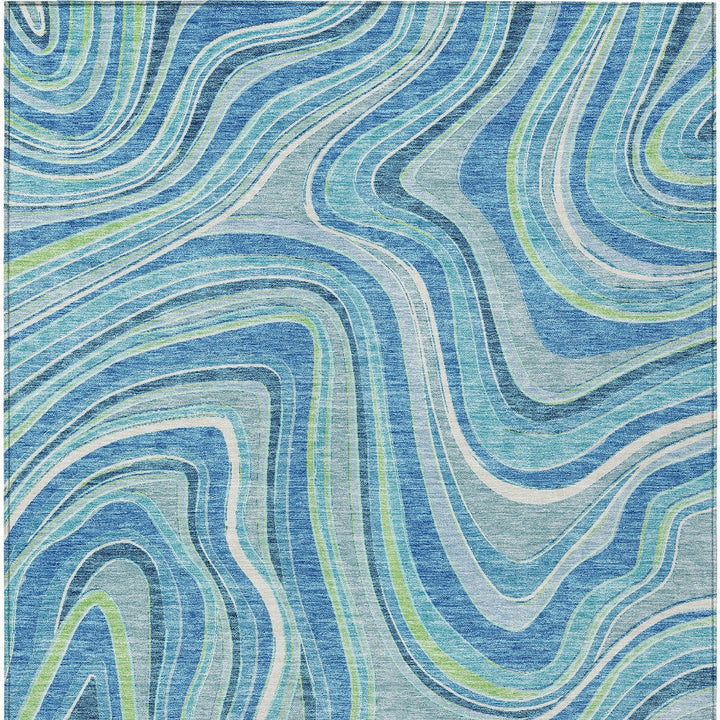 8' X 10' Navy Blue And Denim Blue Abstract Washable Indoor Outdoor Area Rug-5