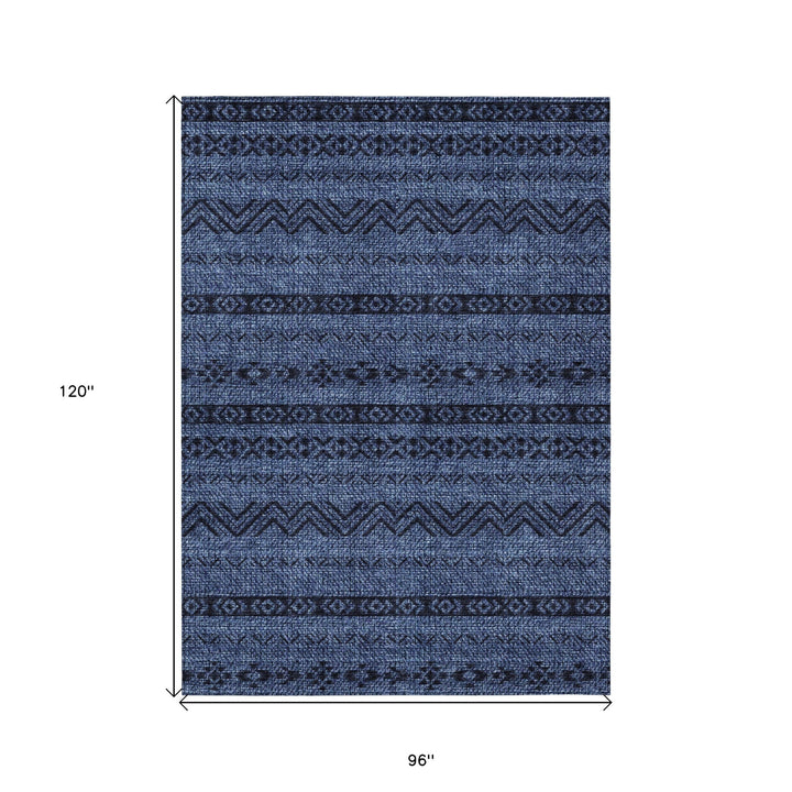 8' X 10' Navy Blue And Black Southwestern Washable Indoor Outdoor Area Rug-2