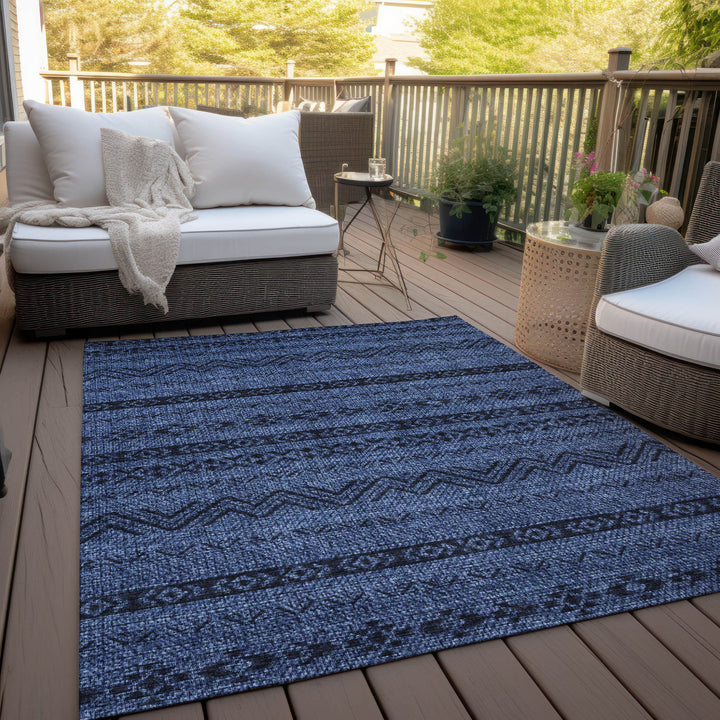8' X 10' Navy Blue And Black Southwestern Washable Indoor Outdoor Area Rug-7