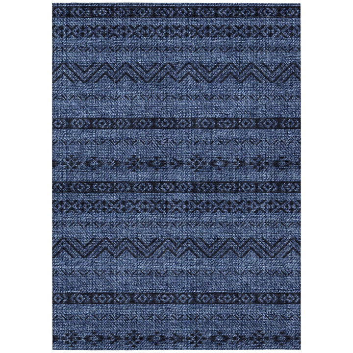 8' X 10' Navy Blue And Black Southwestern Washable Indoor Outdoor Area Rug-1