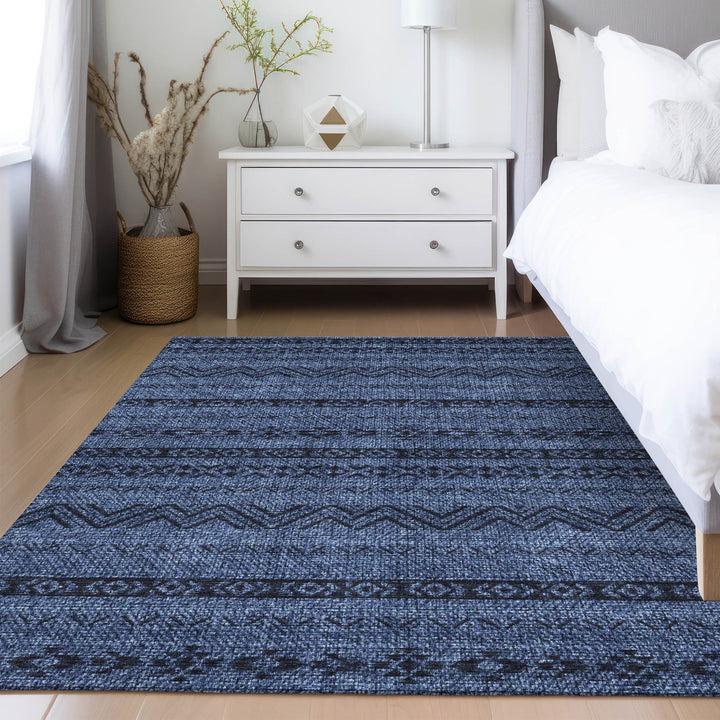 8' X 10' Navy Blue And Black Southwestern Washable Indoor Outdoor Area Rug-8