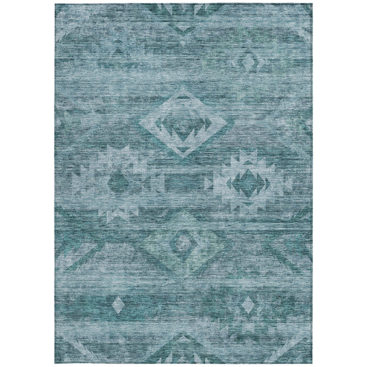 10' X 14' Teal Blue And Aqua Southwestern Washable Indoor Outdoor Area Rug-4