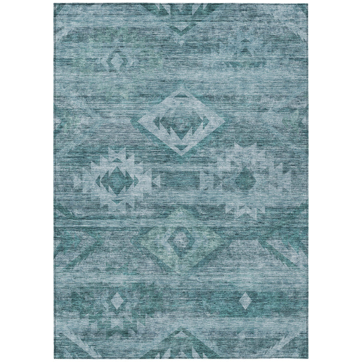 10' X 14' Teal Blue And Aqua Southwestern Washable Indoor Outdoor Area Rug-0