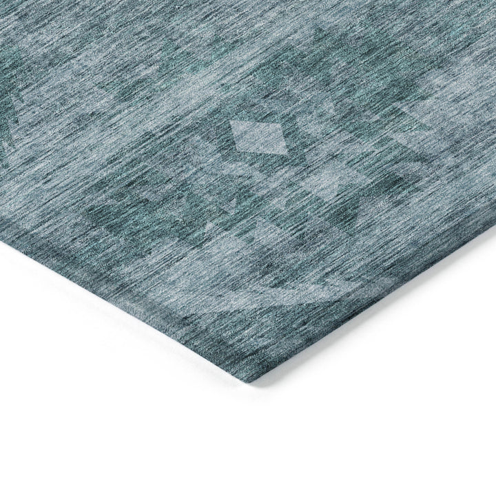 10' X 14' Teal Blue And Aqua Southwestern Washable Indoor Outdoor Area Rug-2