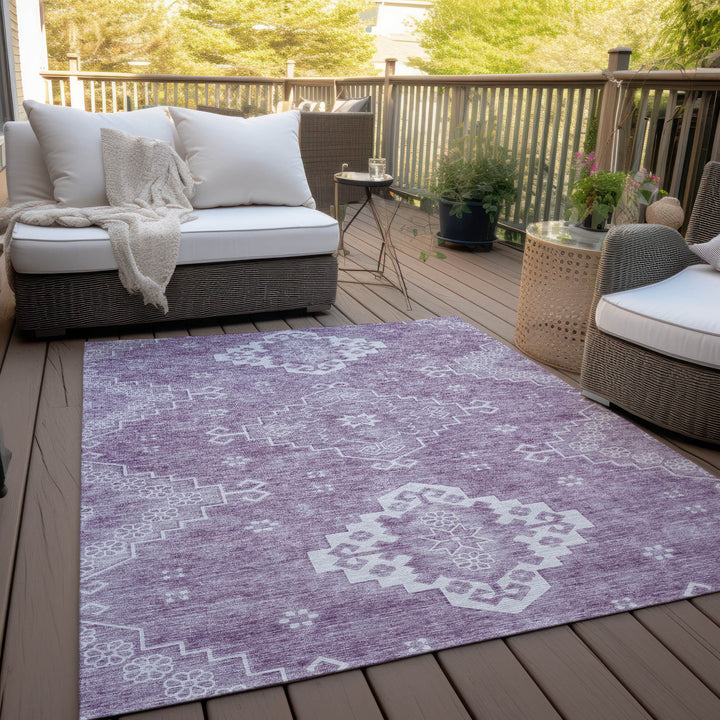 3' X 5' Lavender Plum And Ivory Medallion Washable Indoor Outdoor Area Rug-5