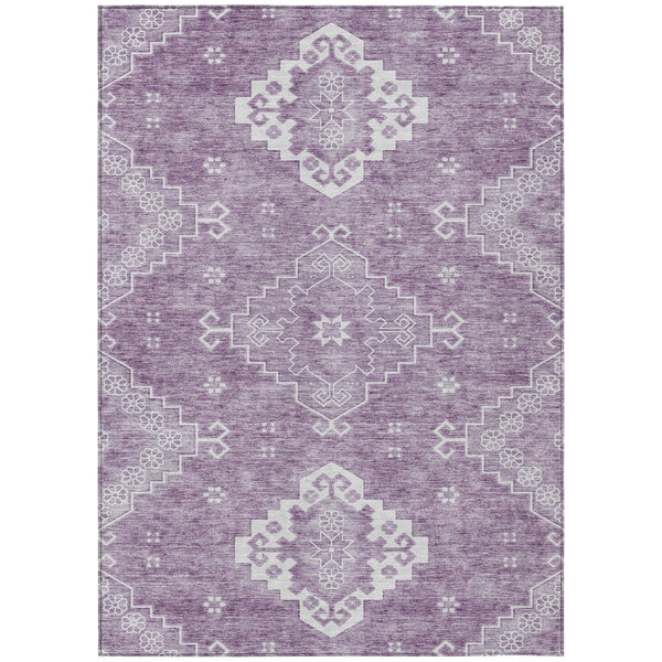 3' X 5' Lavender Plum And Ivory Medallion Washable Indoor Outdoor Area Rug-0