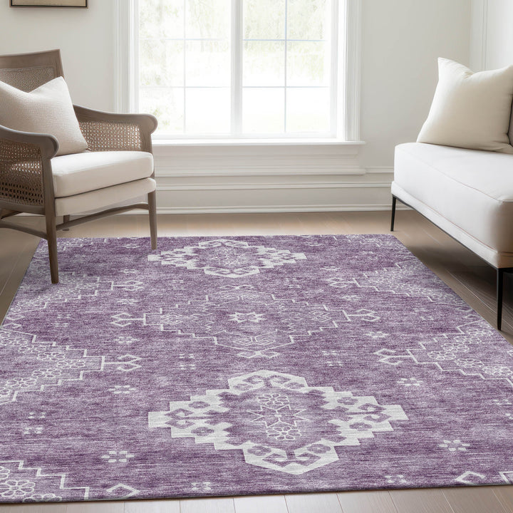 3' X 5' Lavender Plum And Ivory Medallion Washable Indoor Outdoor Area Rug-6