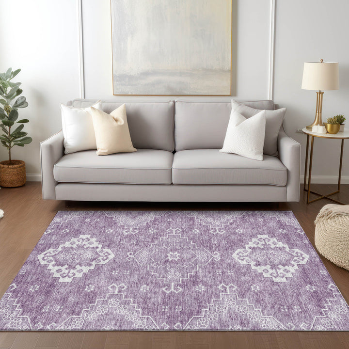 3' X 5' Lavender Plum And Ivory Medallion Washable Indoor Outdoor Area Rug-7