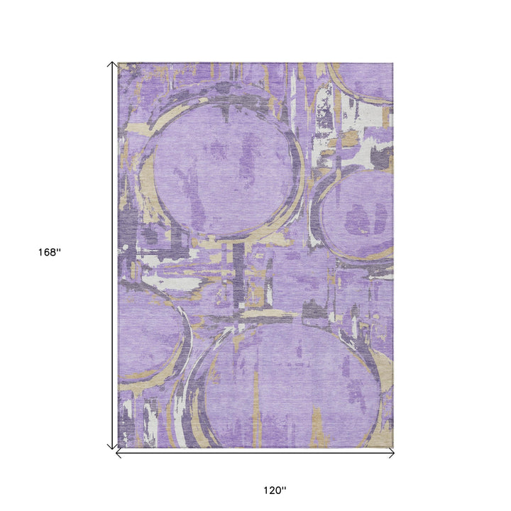 10' X 14' Lavender Lilac And Purple Geometric Washable Indoor Outdoor Area Rug-2