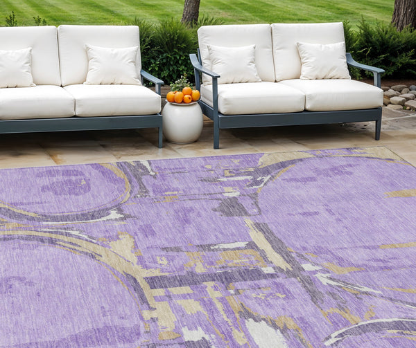 10' X 14' Lavender Lilac And Purple Geometric Washable Indoor Outdoor Area Rug-0
