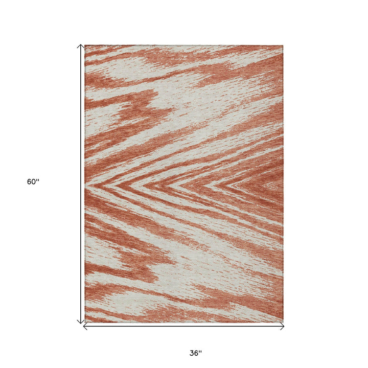 3' X 5' Salmon And Ivory Abstract Washable Indoor Outdoor Area Rug-2