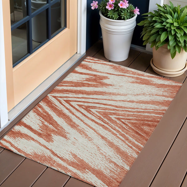 3' X 5' Salmon And Ivory Abstract Washable Indoor Outdoor Area Rug-0