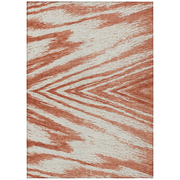 3' X 5' Salmon And Ivory Abstract Washable Indoor Outdoor Area Rug-1