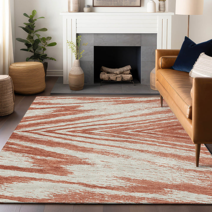 3' X 5' Salmon And Ivory Abstract Washable Indoor Outdoor Area Rug-8