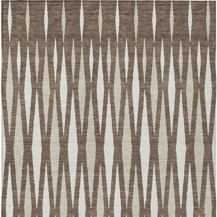 5' X 8' Brown And Ivory Geometric Washable Indoor Outdoor Area Rug-6