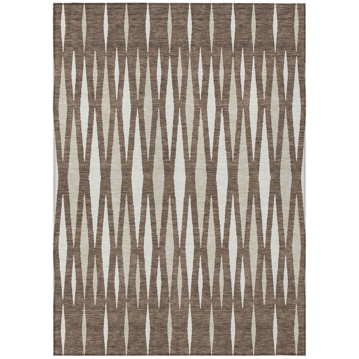 5' X 8' Brown And Ivory Geometric Washable Indoor Outdoor Area Rug-1