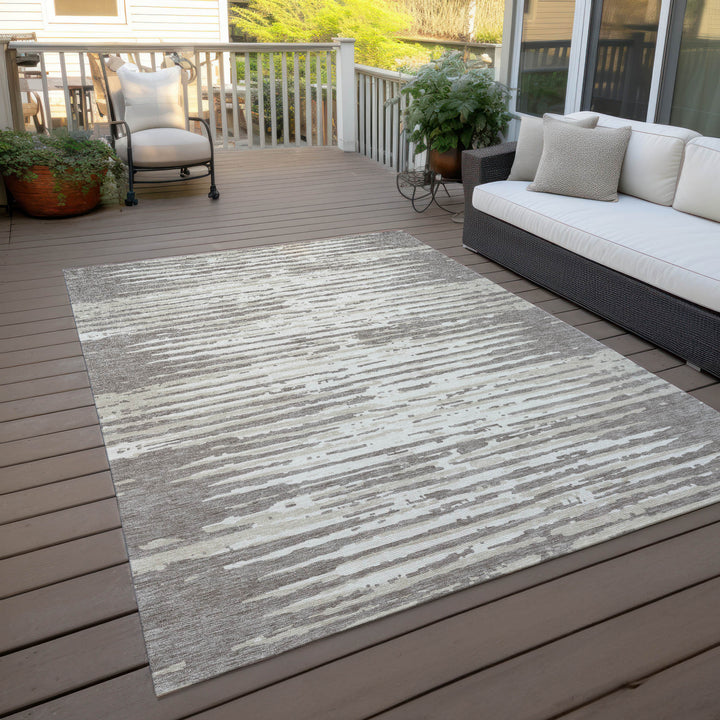 3' X 5' Taupe And Ivory Striped Washable Indoor Outdoor Area Rug-6