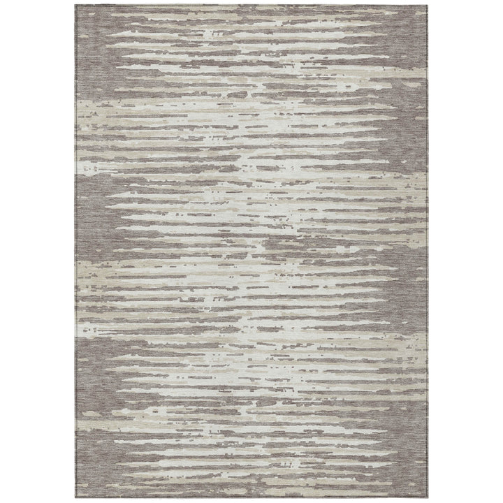 3' X 5' Taupe And Ivory Striped Washable Indoor Outdoor Area Rug-1