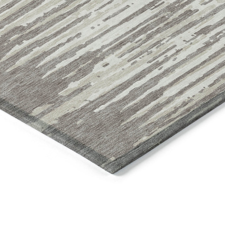 3' X 5' Taupe And Ivory Striped Washable Indoor Outdoor Area Rug-4