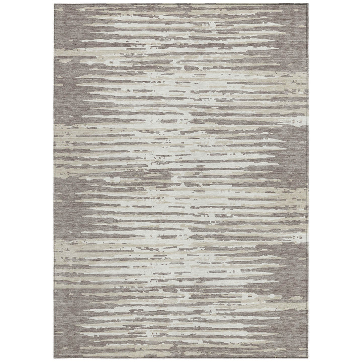 3' X 5' Taupe And Ivory Striped Washable Indoor Outdoor Area Rug-5