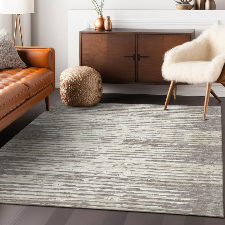 3' X 5' Taupe And Ivory Striped Washable Indoor Outdoor Area Rug-7
