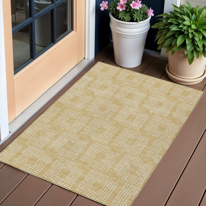 3' X 5' Gold And Ivory Geometric Washable Indoor Outdoor Area Rug-0