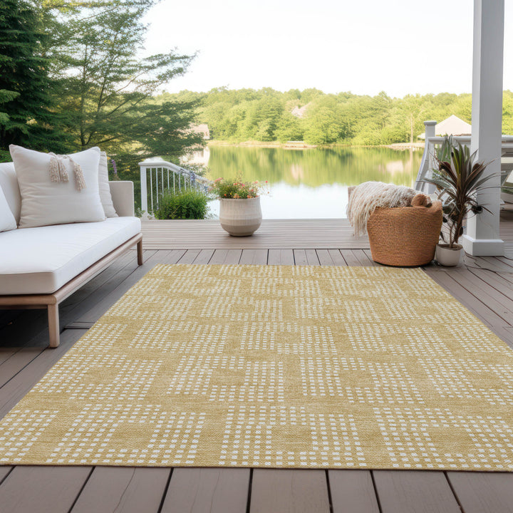 3' X 5' Gold And Ivory Geometric Washable Indoor Outdoor Area Rug-7