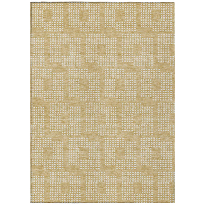 3' X 5' Gold And Ivory Geometric Washable Indoor Outdoor Area Rug-1