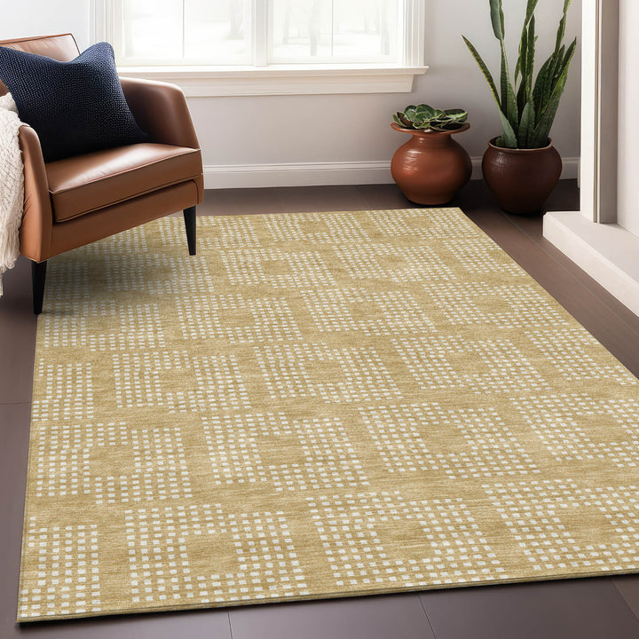 3' X 5' Gold And Ivory Geometric Washable Indoor Outdoor Area Rug-8