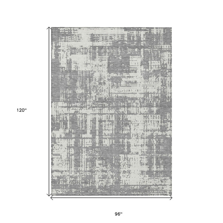 8' X 10' Gray And Ivory Abstract Washable Indoor Outdoor Area Rug-2