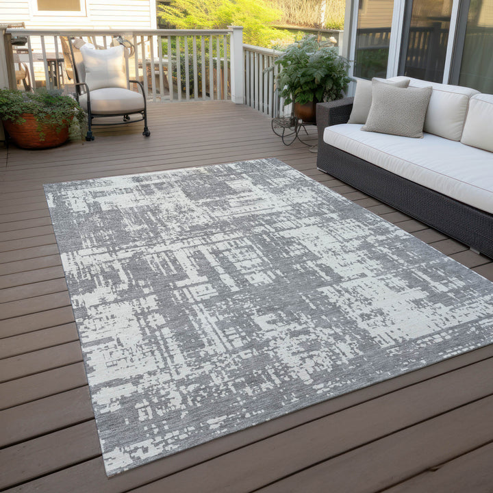 8' X 10' Gray And Ivory Abstract Washable Indoor Outdoor Area Rug-8