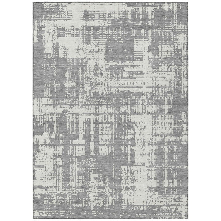 8' X 10' Gray And Ivory Abstract Washable Indoor Outdoor Area Rug-1