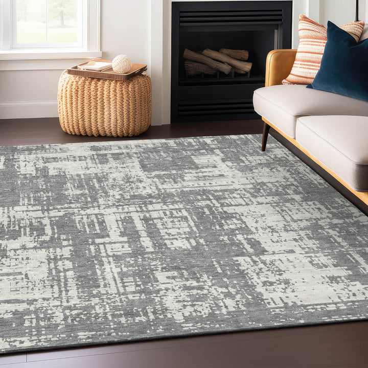 8' X 10' Gray And Ivory Abstract Washable Indoor Outdoor Area Rug-7