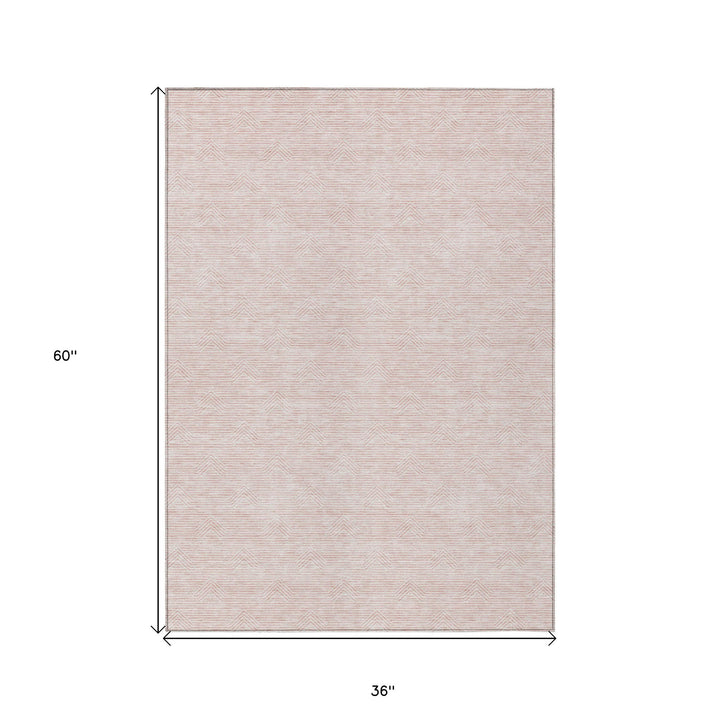 3' X 5' Pink And Gray Geometric Washable Indoor Outdoor Area Rug-2