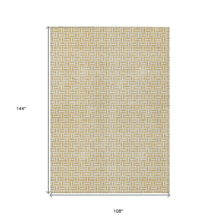 9' X 12' Gold And Ivory Geometric Washable Indoor Outdoor Area Rug-2