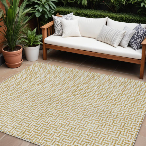 9' X 12' Gold And Ivory Geometric Washable Indoor Outdoor Area Rug-0