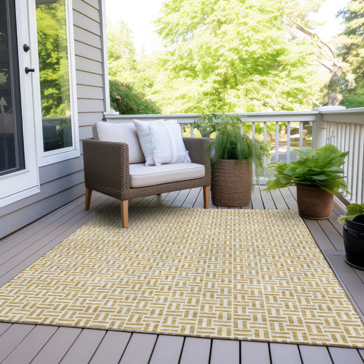 9' X 12' Gold And Ivory Geometric Washable Indoor Outdoor Area Rug-8