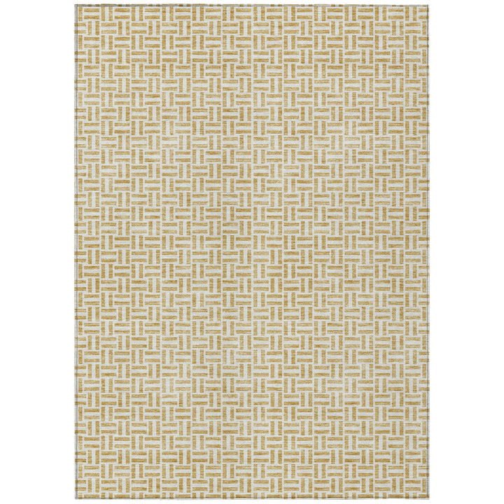 9' X 12' Gold And Ivory Geometric Washable Indoor Outdoor Area Rug-1