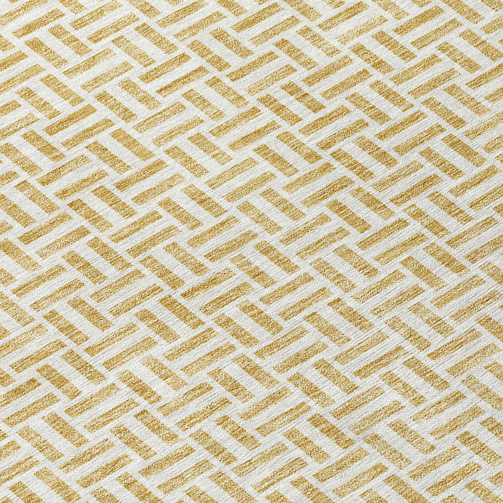 9' X 12' Gold And Ivory Geometric Washable Indoor Outdoor Area Rug-5