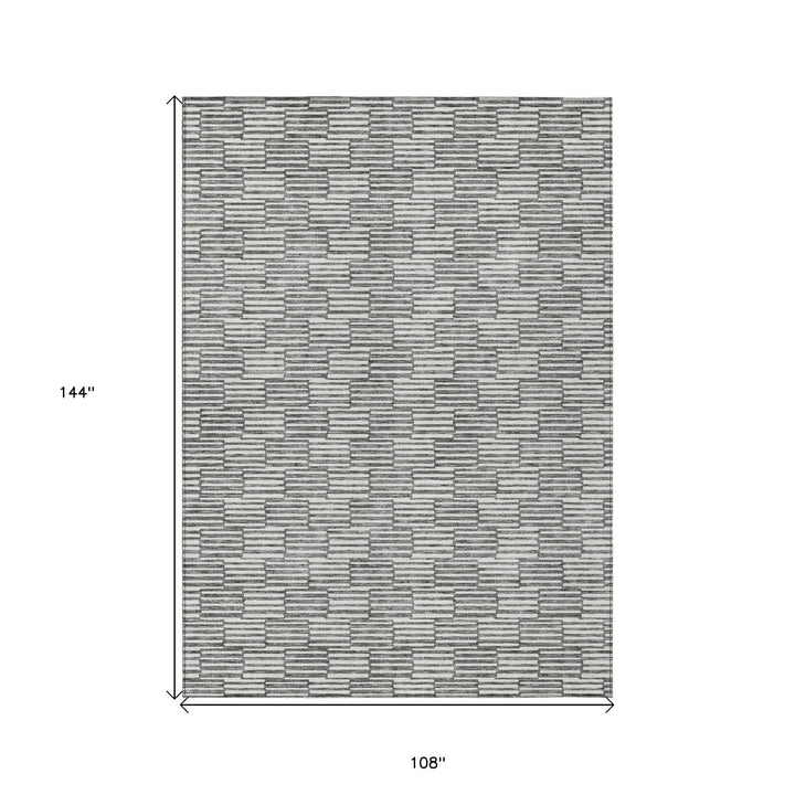 9' X 12' Gray And Ivory Geometric Washable Indoor Outdoor Area Rug-2