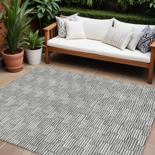 9' X 12' Gray And Ivory Geometric Washable Indoor Outdoor Area Rug-0