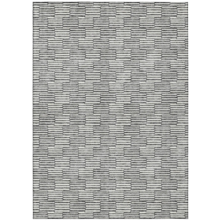 9' X 12' Gray And Ivory Geometric Washable Indoor Outdoor Area Rug-1