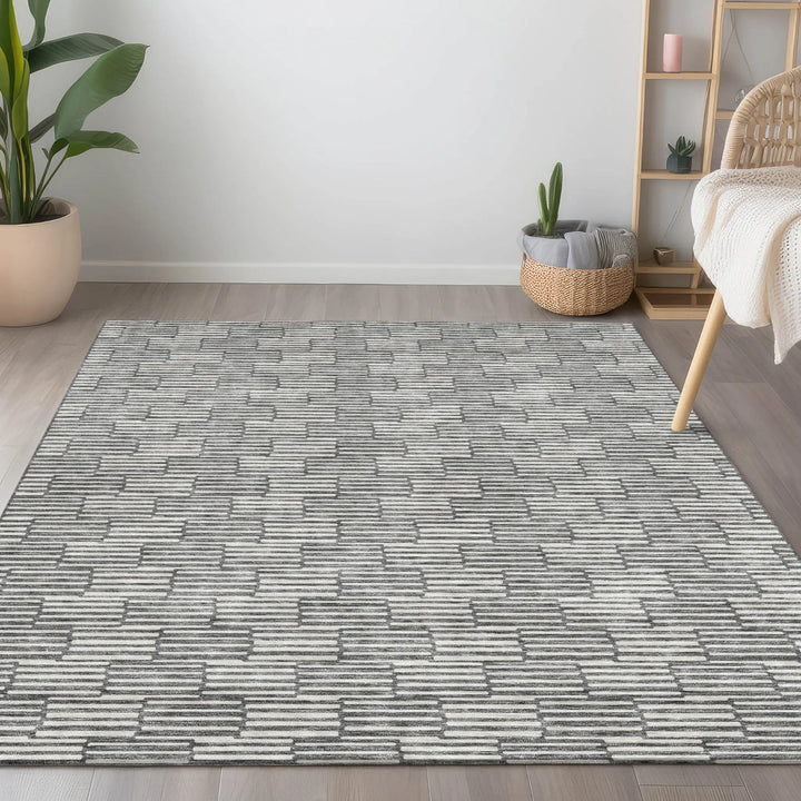 9' X 12' Gray And Ivory Geometric Washable Indoor Outdoor Area Rug-8