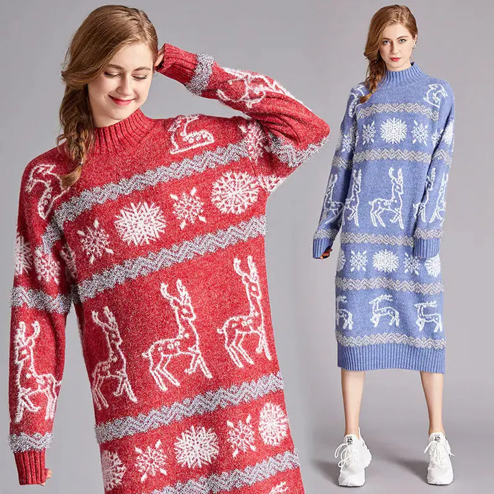 Christmas Reindeer Velvet Sweater Dress for Women My Store